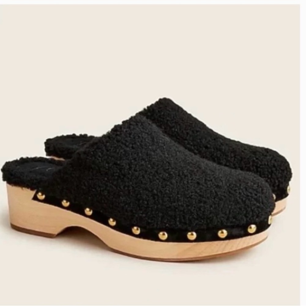 J. CREW Curly Faux Shearling Clog | Color: Black | Woman’s size 9. 5 | NWOT